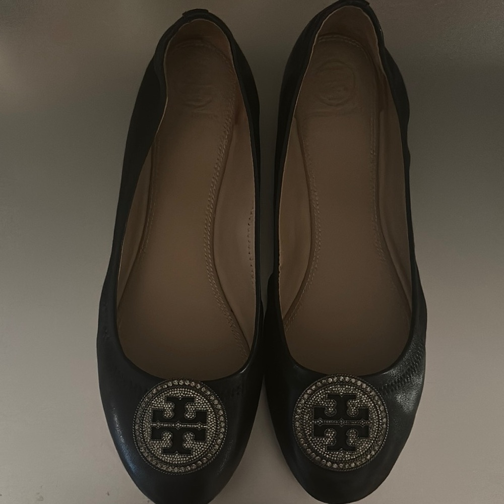 Tory Burch Black Flats with Iconic Medallion